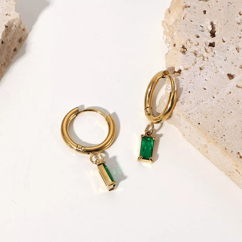 Fyrkantig Hoops Örhängen med Färgglad Cubic Zircon